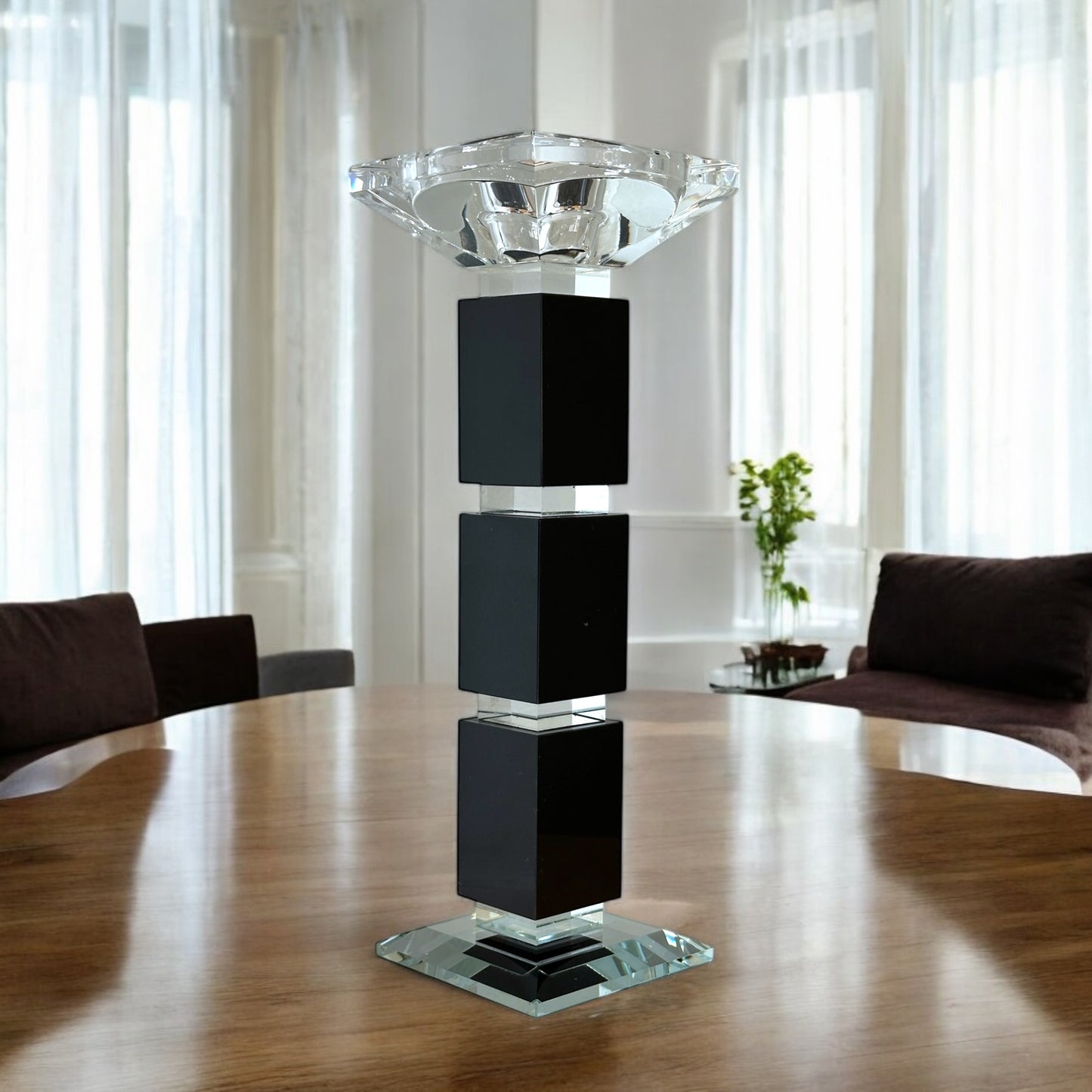 CANDELABRO DE CRISTAL PORTA VELA PIE NEGRO XY08-3