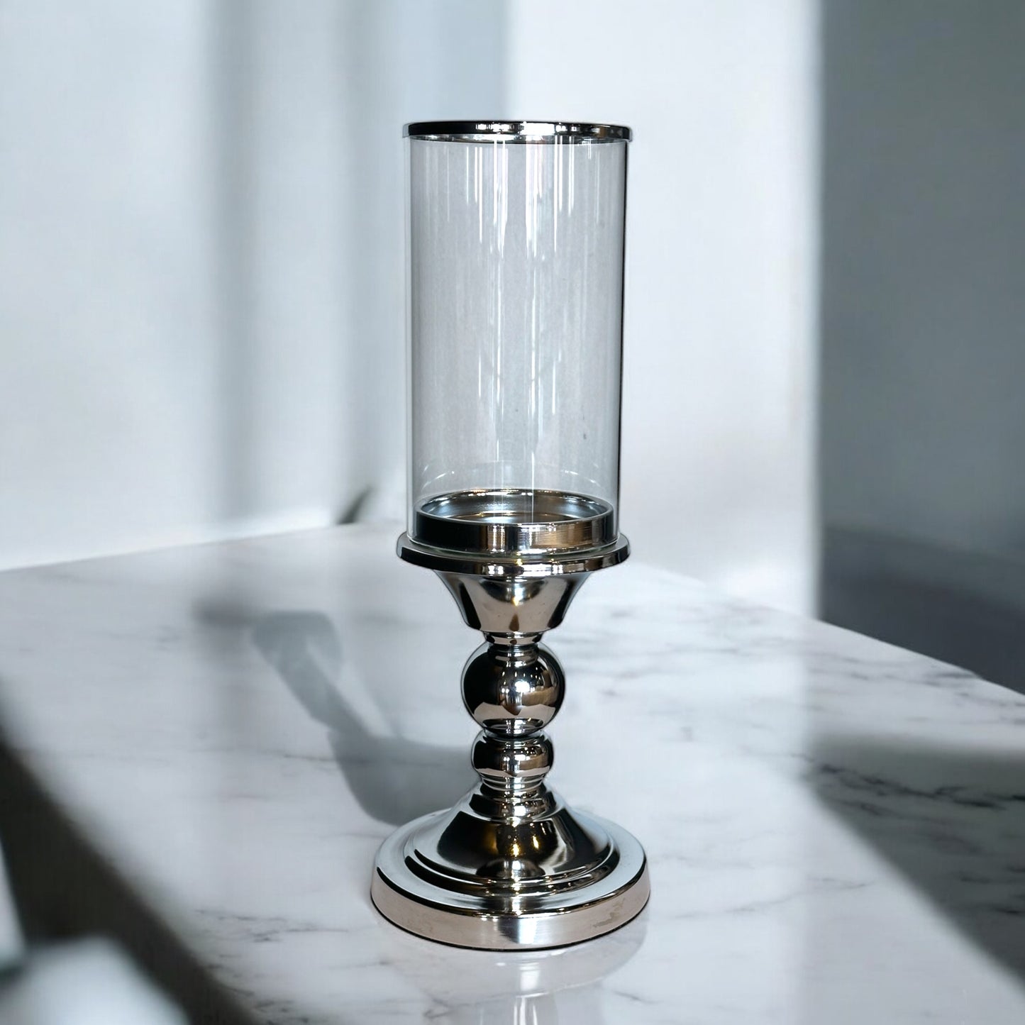CANDELABROS PIE CROMADO Y VIDRIO 1078-1
