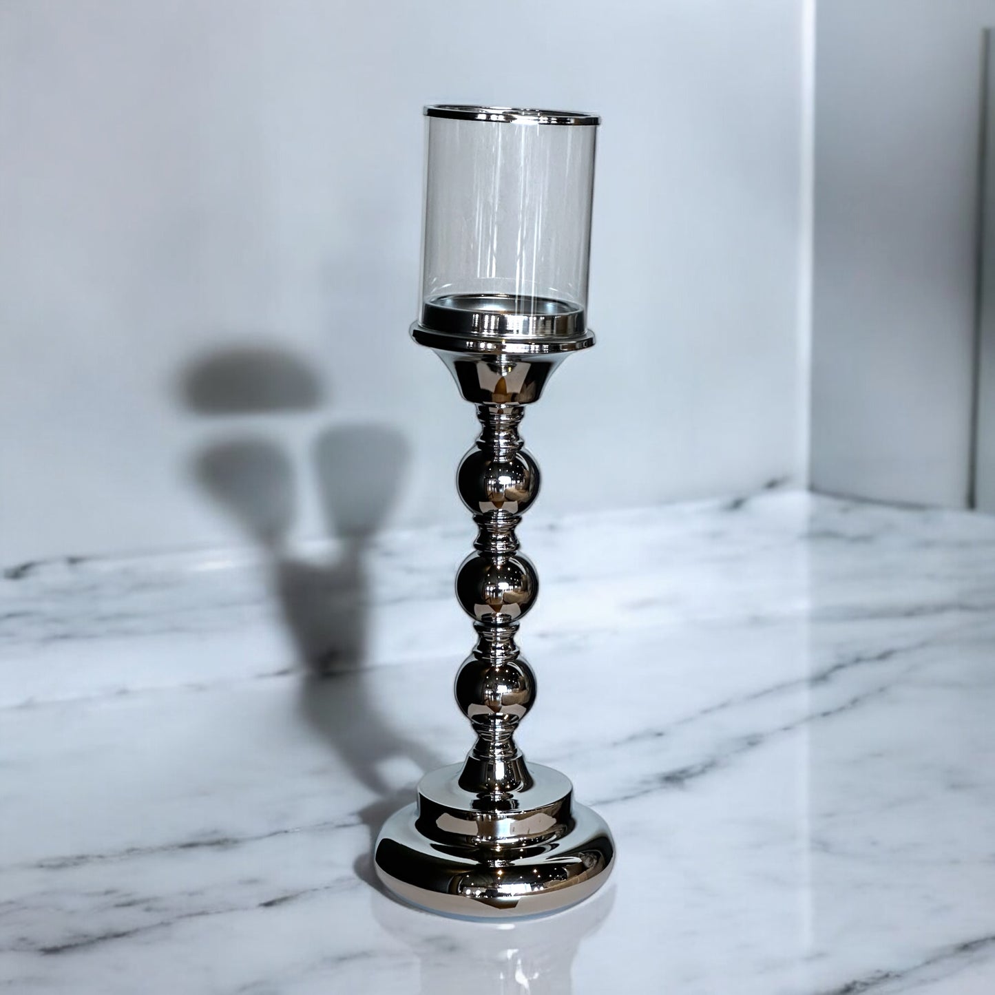 CANDELABROS PIE CROMADO Y VIDRIO 1080-3