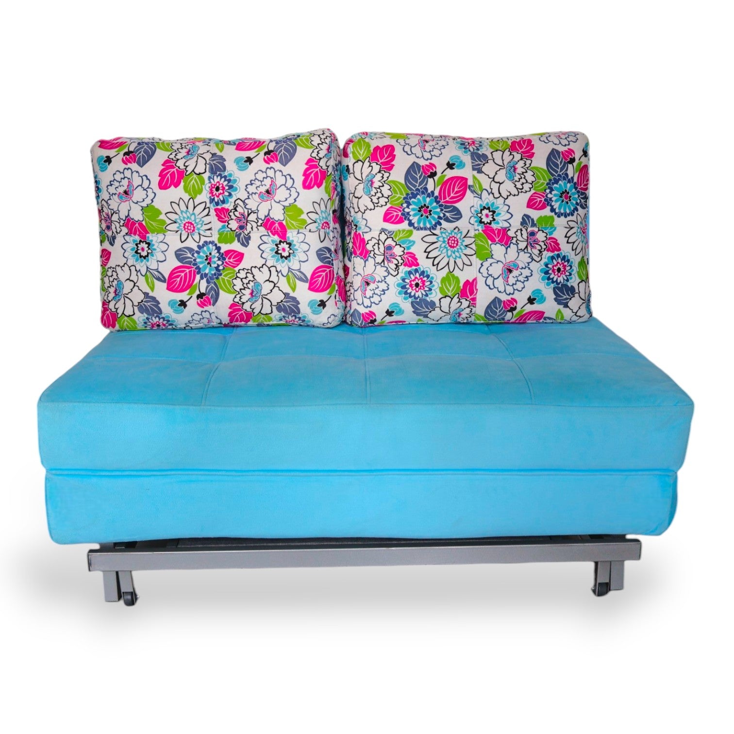 SOFA CAMA ALEJANDRITA COLOR FUCSIA AZUL CIELO