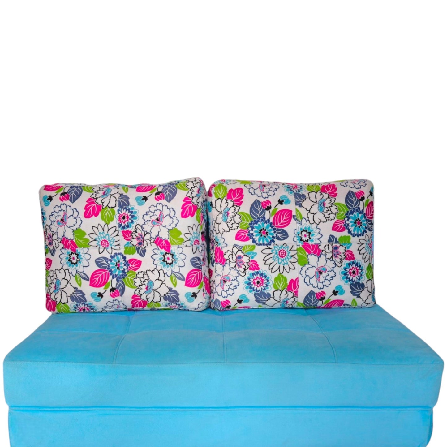 SOFA CAMA ALEJANDRITA COLOR FUCSIA AZUL CIELO