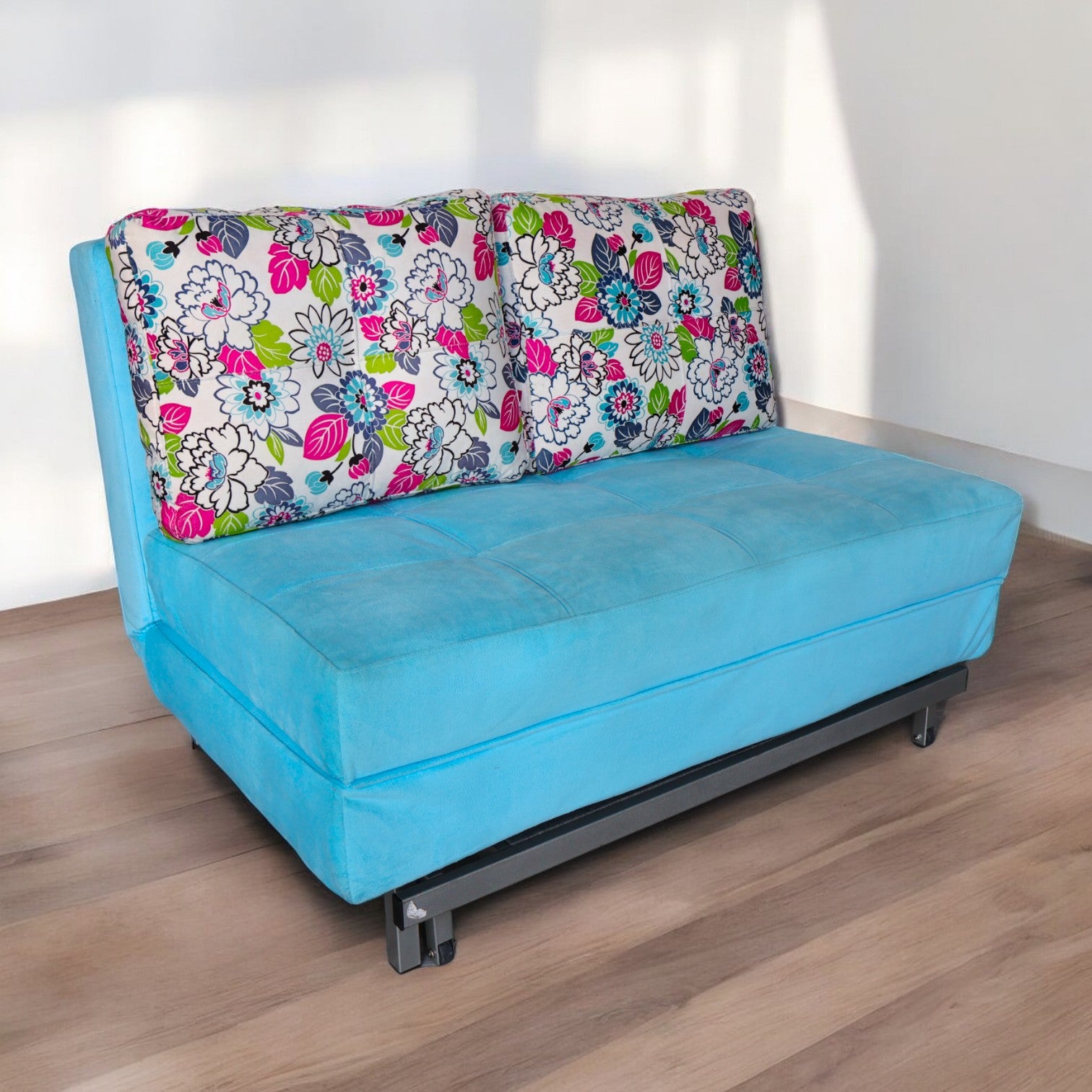 SOFA CAMA ALEJANDRITA COLOR FUCSIA AZUL CIELO