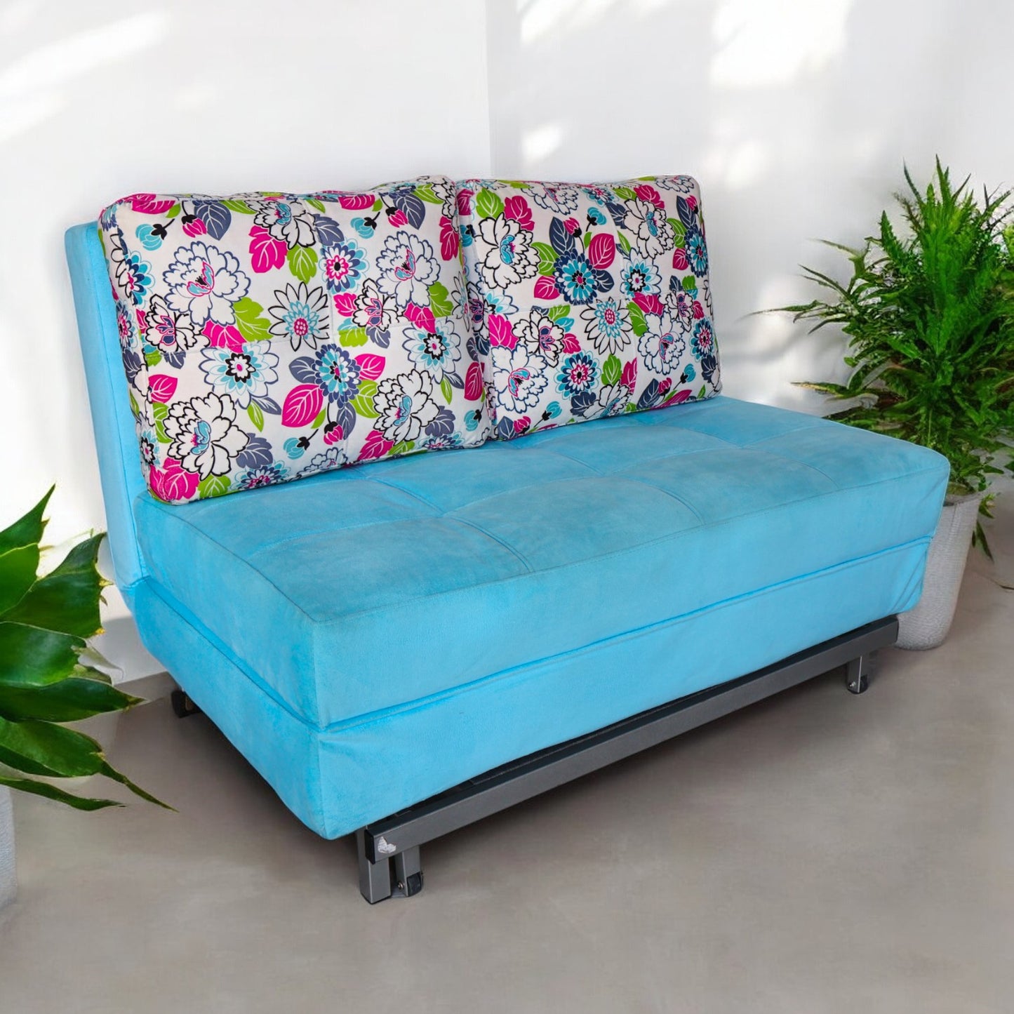 SOFA CAMA ALEJANDRITA COLOR FUCSIA AZUL CIELO