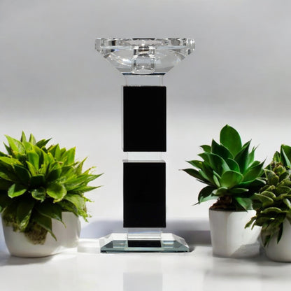 CANDELABRO DE CRISTAL PORTA VELA PIE NEGRO XY08-2